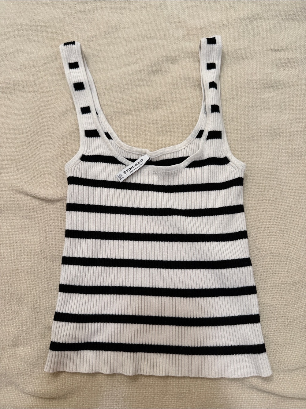 Stradivarius Striped Ribbed Tank Top - White & Black (XS/S)